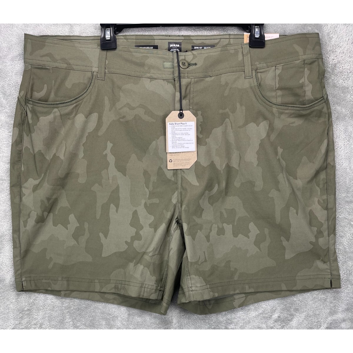 Nwt Prana Women's Halle Short Plus Ii Size 20/07 Green Camo Msrp $69